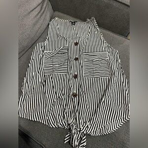 a.n.a Black and White Striped Blouse